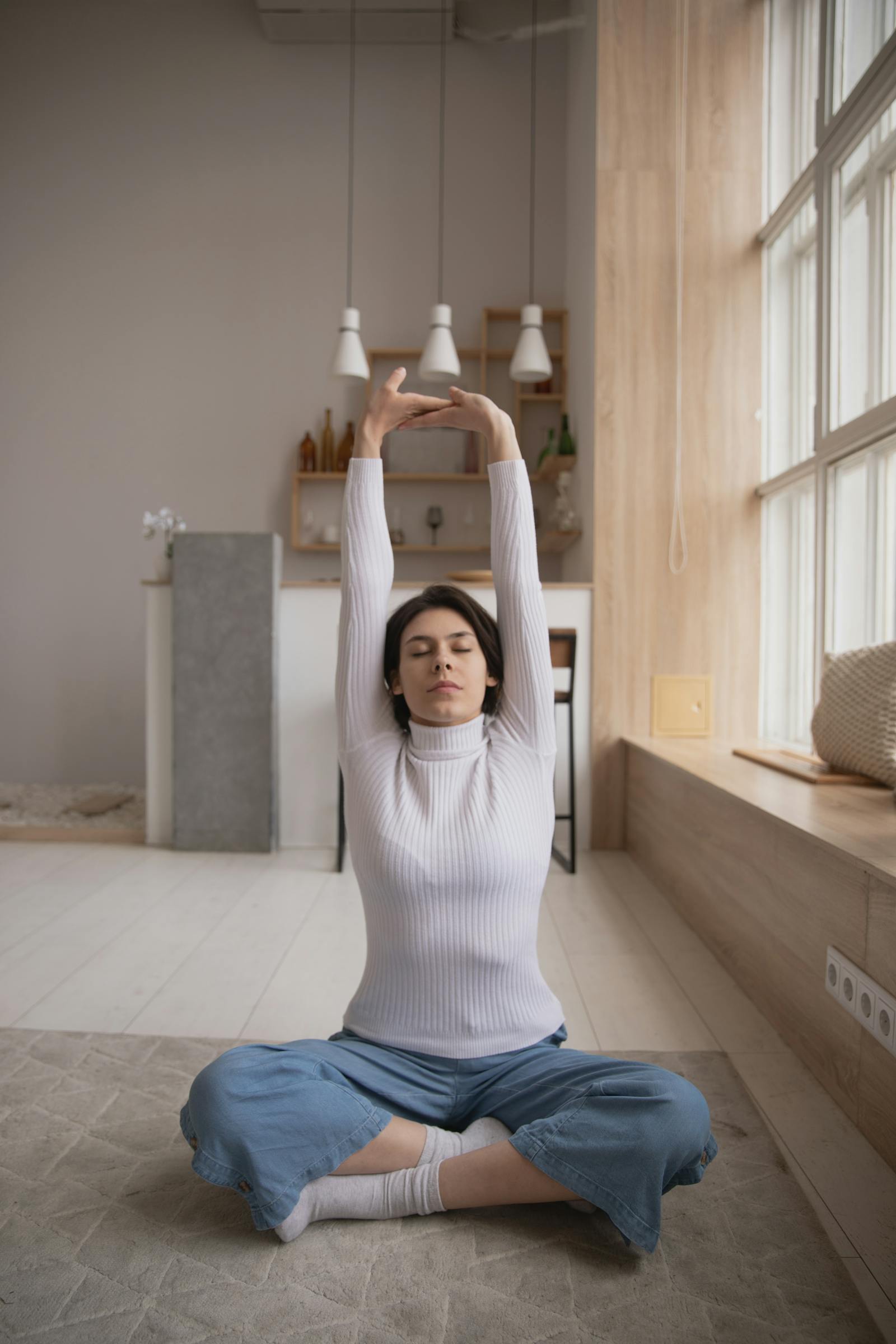 Woman doing a calming yoga stretch