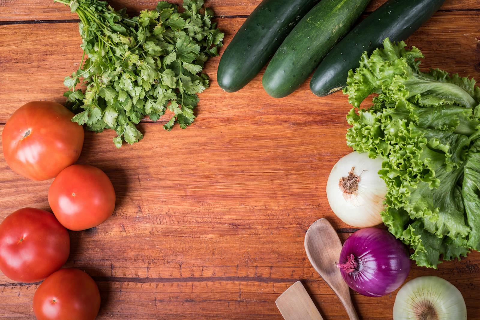 Fresh vegetables on a wooden table