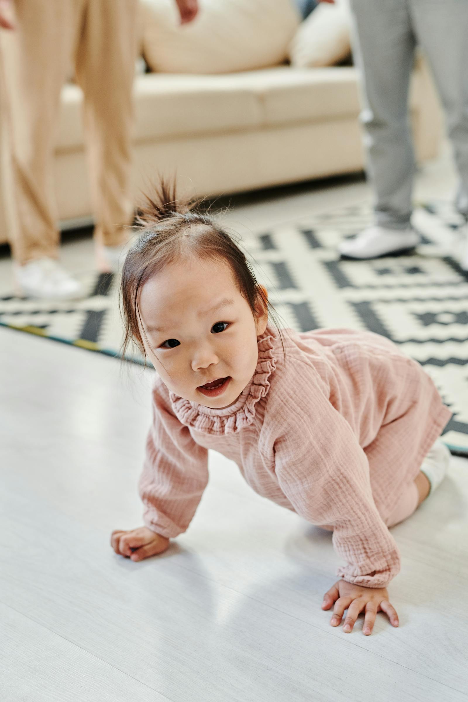 Toddler practicing crawling
